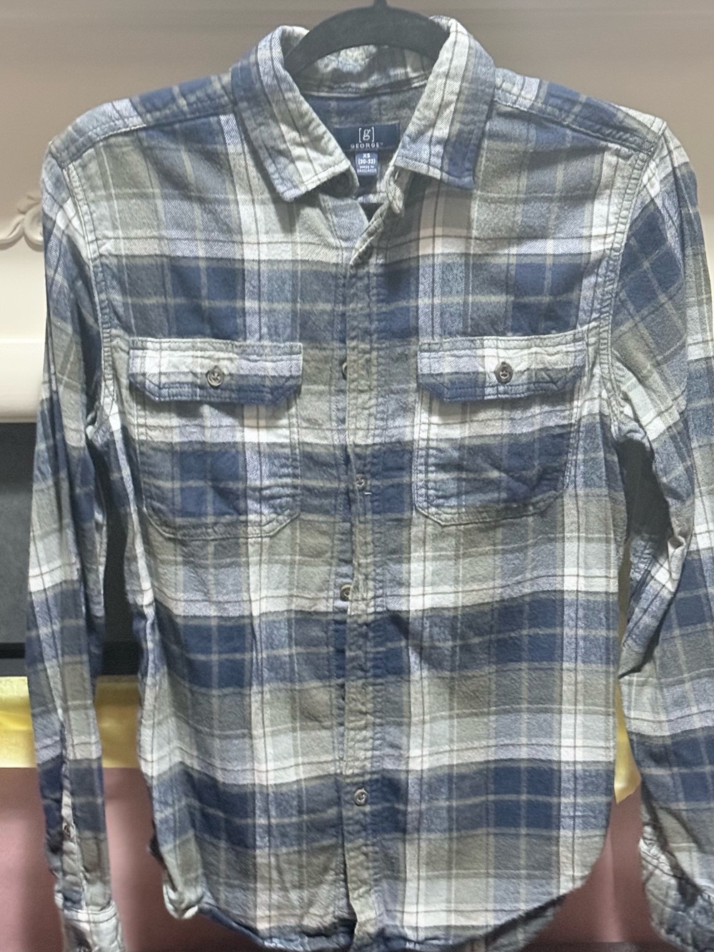 George Blue and Gray Plaid Long-Sleeve Button-Down Shirt